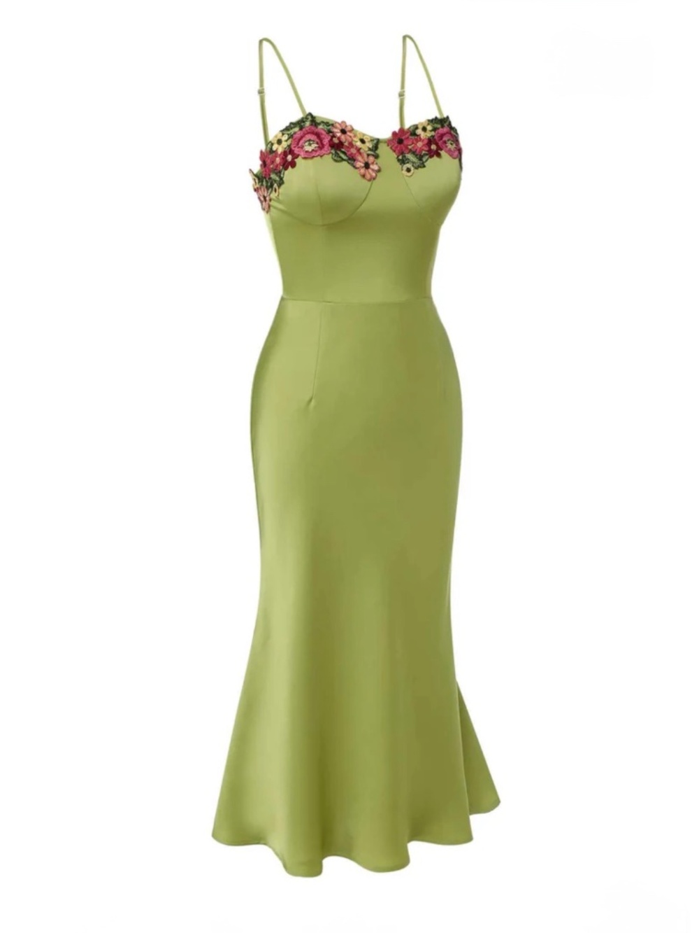 NWOT Green Spaghetti Strap 3D Floral Dress, small